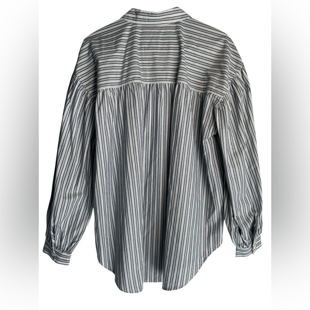 Rails Janae Bank Stripe Blue and Green Cotton Balloon Sleeve Shirt Size Large - Picture 4 of 13
